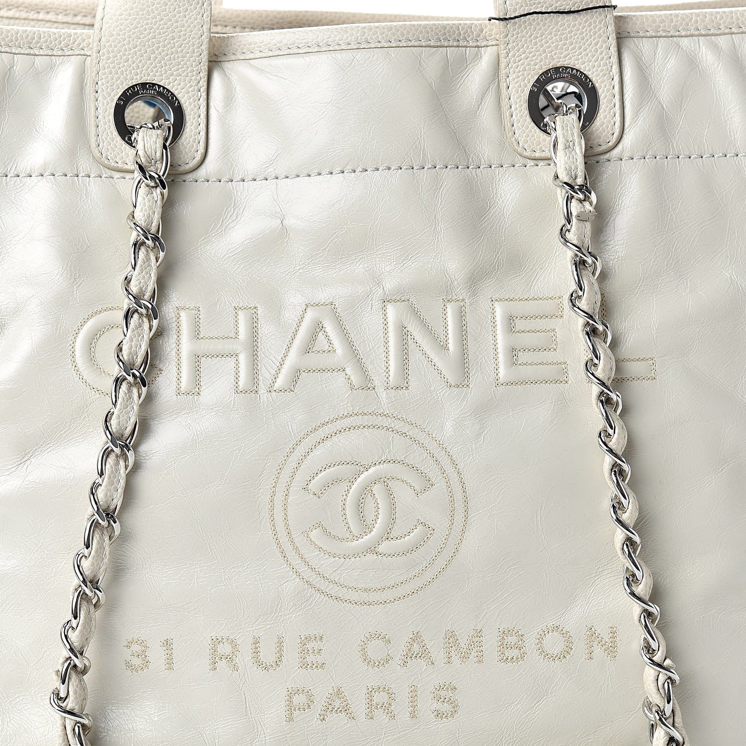 Chanel Glazed Calfskin Large Deauville Tote Ivory 8 of 11
