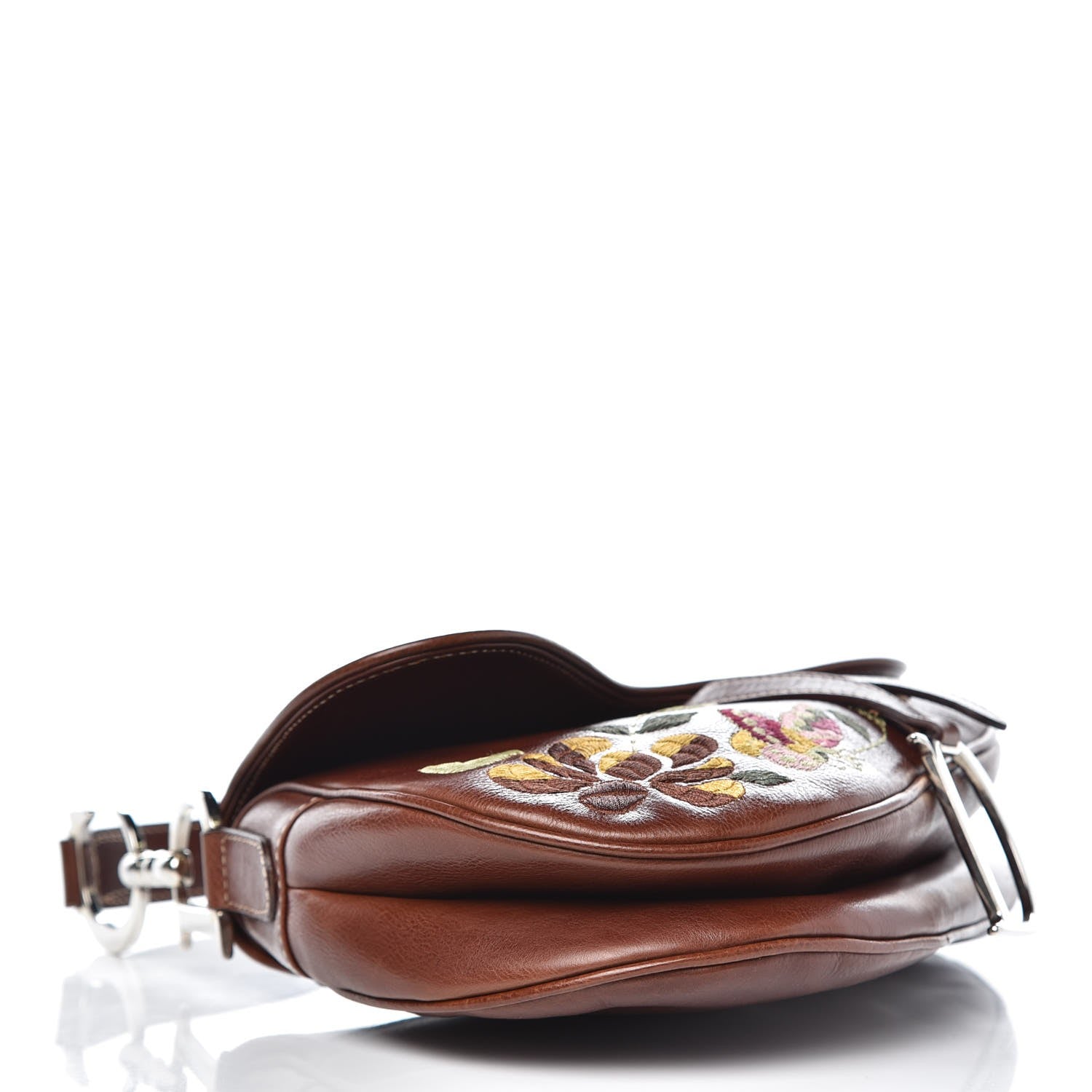Christian Dior Calfskin Embroidered Romantic Flowers Saddle Bag Brown 4 of 9