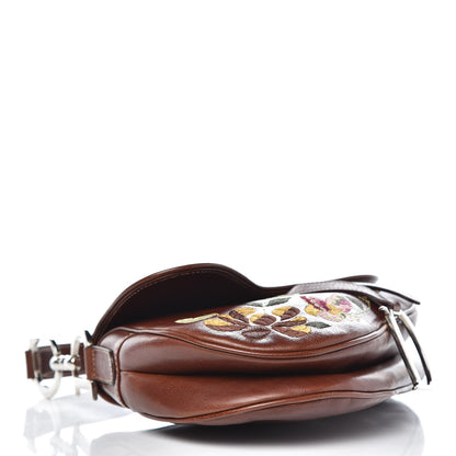 Christian Dior Calfskin Embroidered Romantic Flowers Saddle Bag Brown 4 of 9