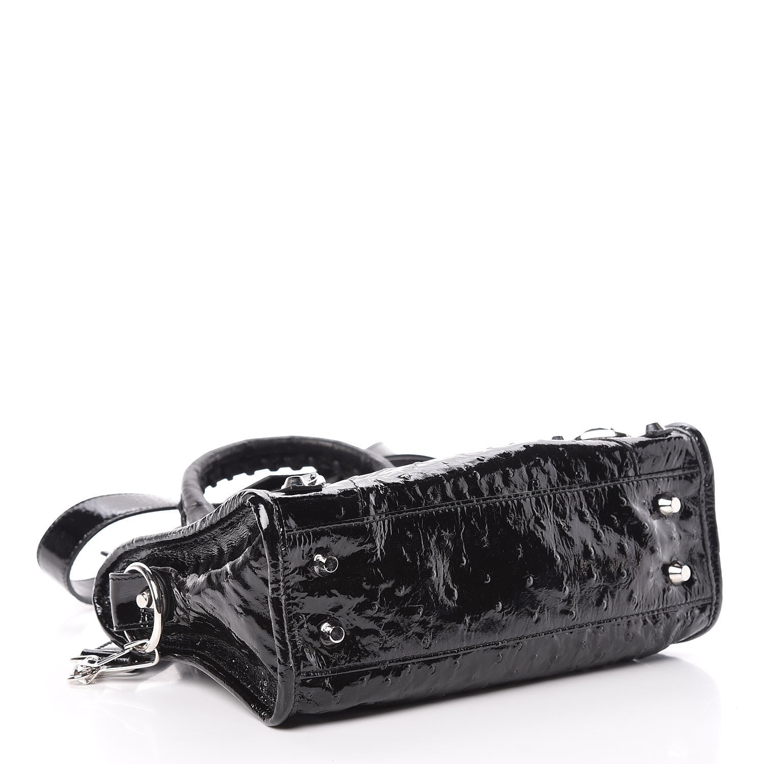 Balenciaga Patent Ostrich Classic Silver Hardware Mini City Black 4 of 10