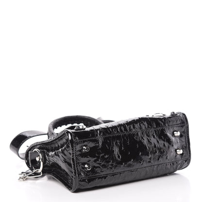 Balenciaga Patent Ostrich Classic Silver Hardware Mini City Black 4 of 10