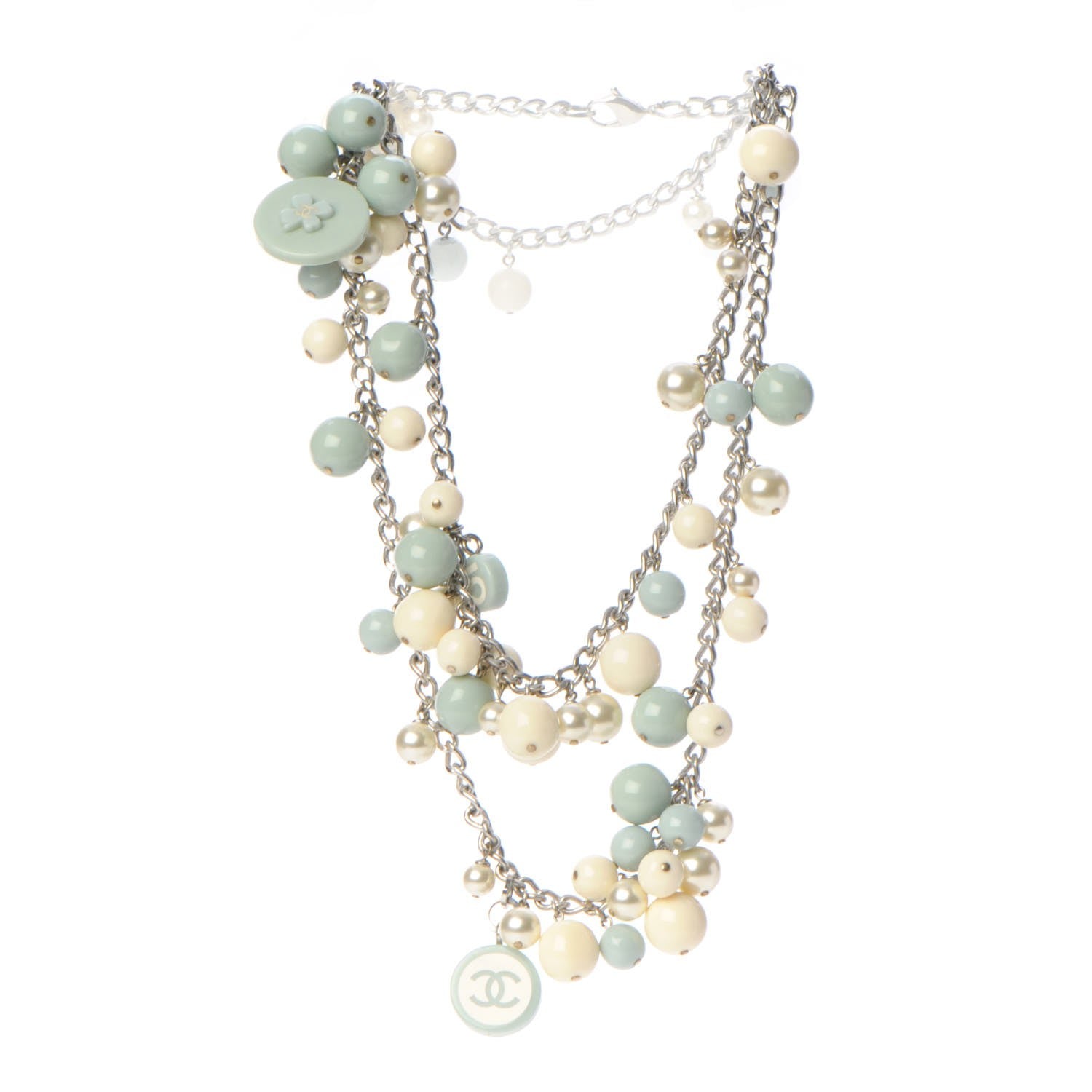 Chanel Resin Pearl CC Long Necklace Silver 3 of 5
