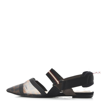 Fendi Technical Mesh FF Colibri Slingback Ballerina Flats 36.5 Tobacco Moro Black Militare 1 of 7