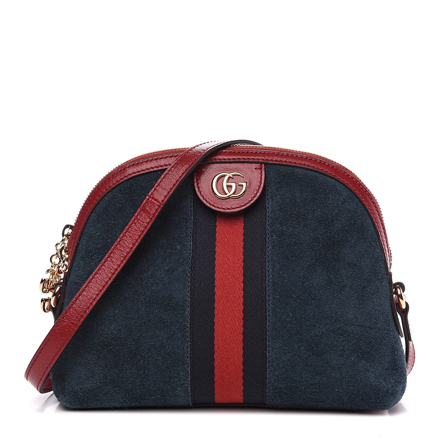 Gucci Suede Calfskin Web Small Ophidia Dome Shoulder Bag New Blue Romantic Cherry 1 of 11