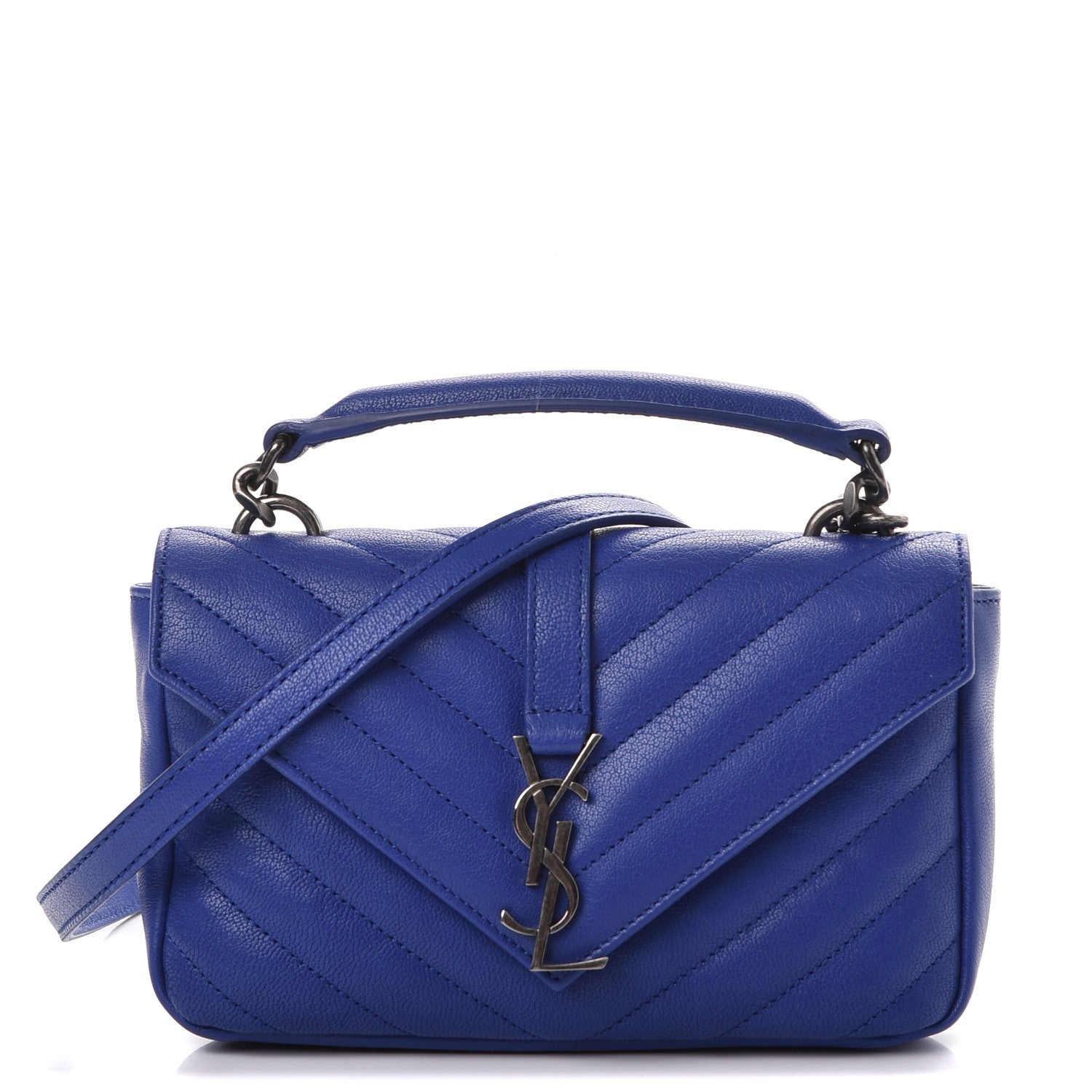 Saint Laurent Sheepskin Matelasse Chevron Monogram College Chain Wallet Royal Blue 1 of 8