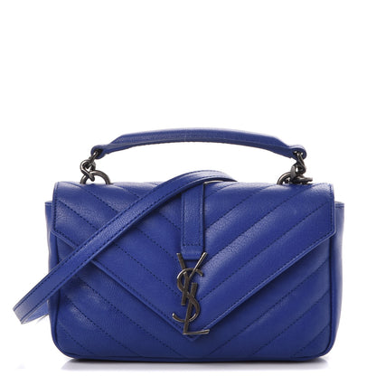 Saint Laurent Sheepskin Matelasse Chevron Monogram College Chain Wallet Royal Blue 1 of 8