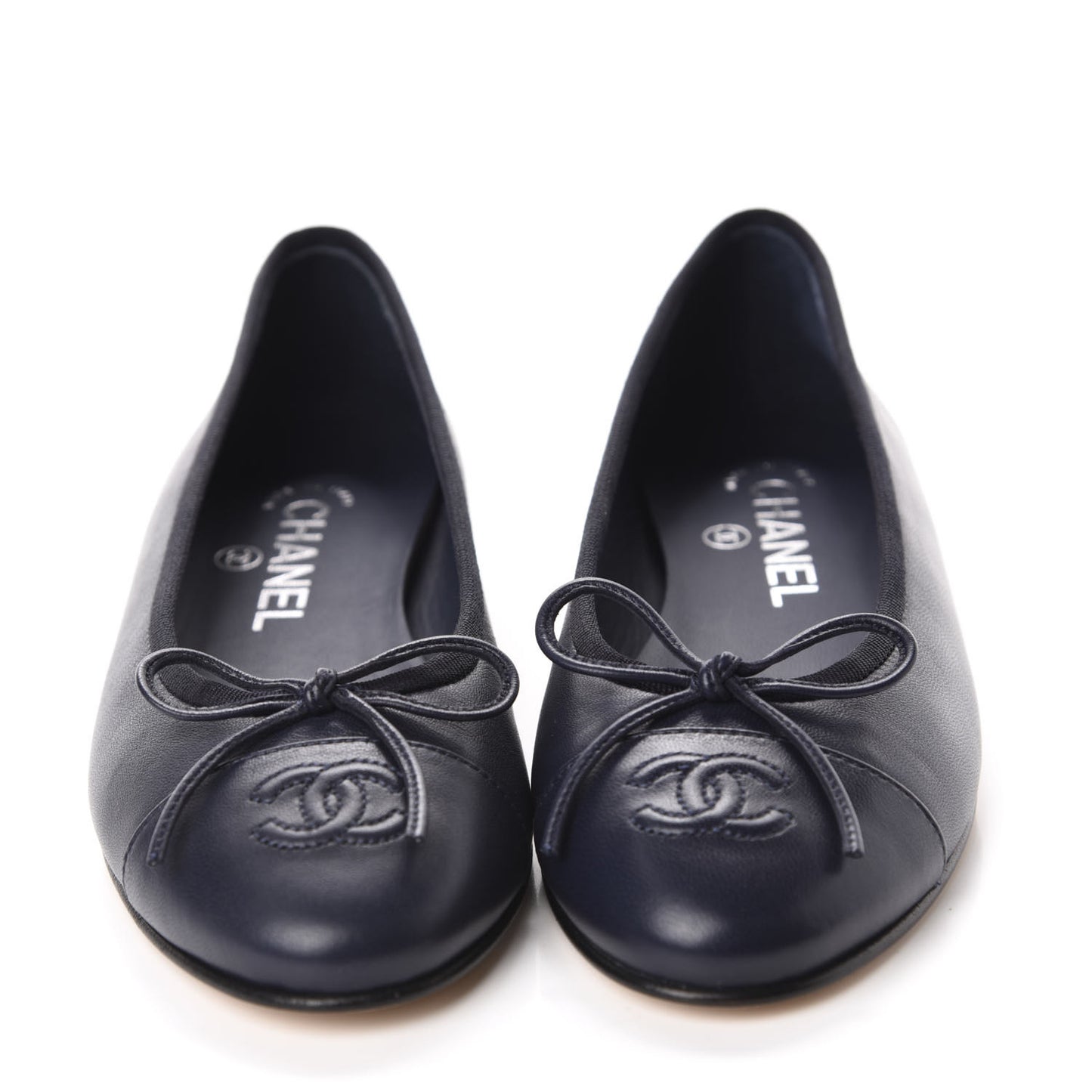 Lambskin Cap Toe Ballerina Flats 36 Navy