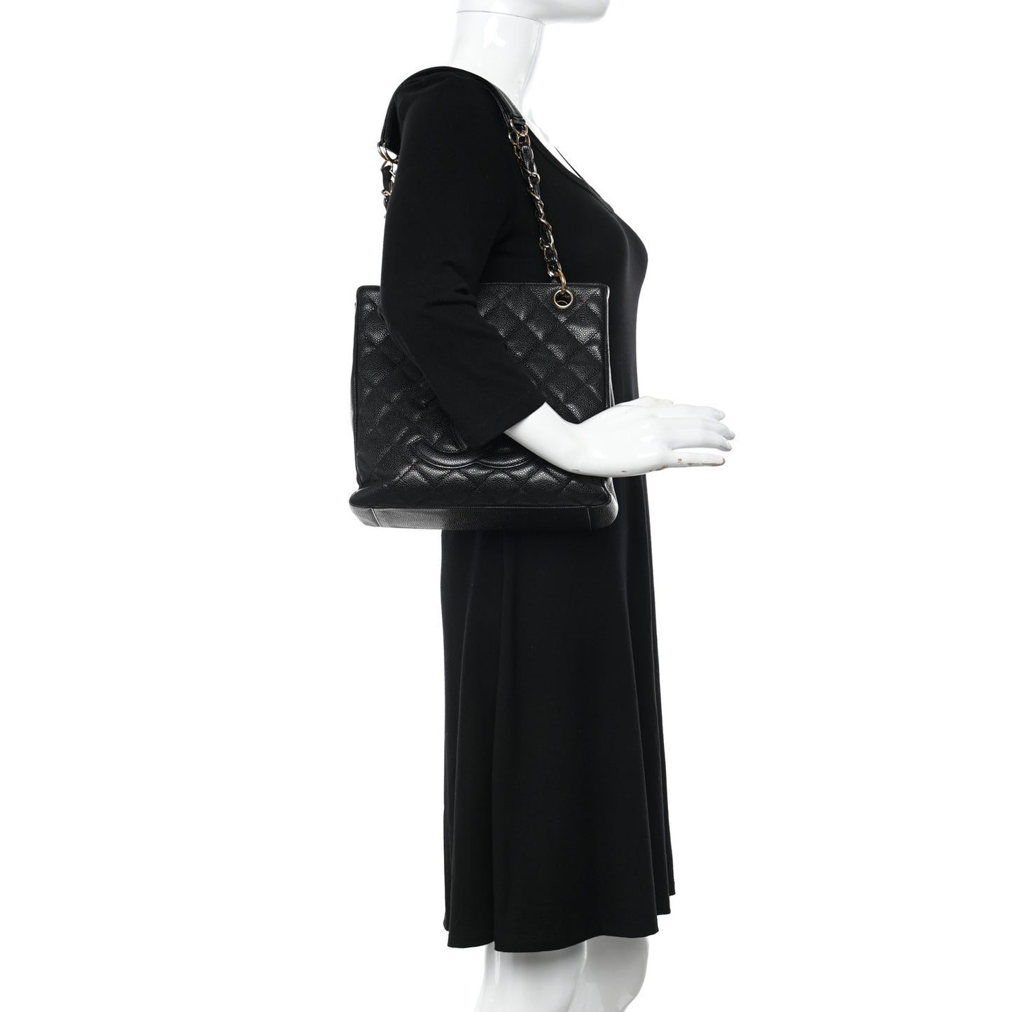 Caviar Quilted Petit Shopping Tote PST Black