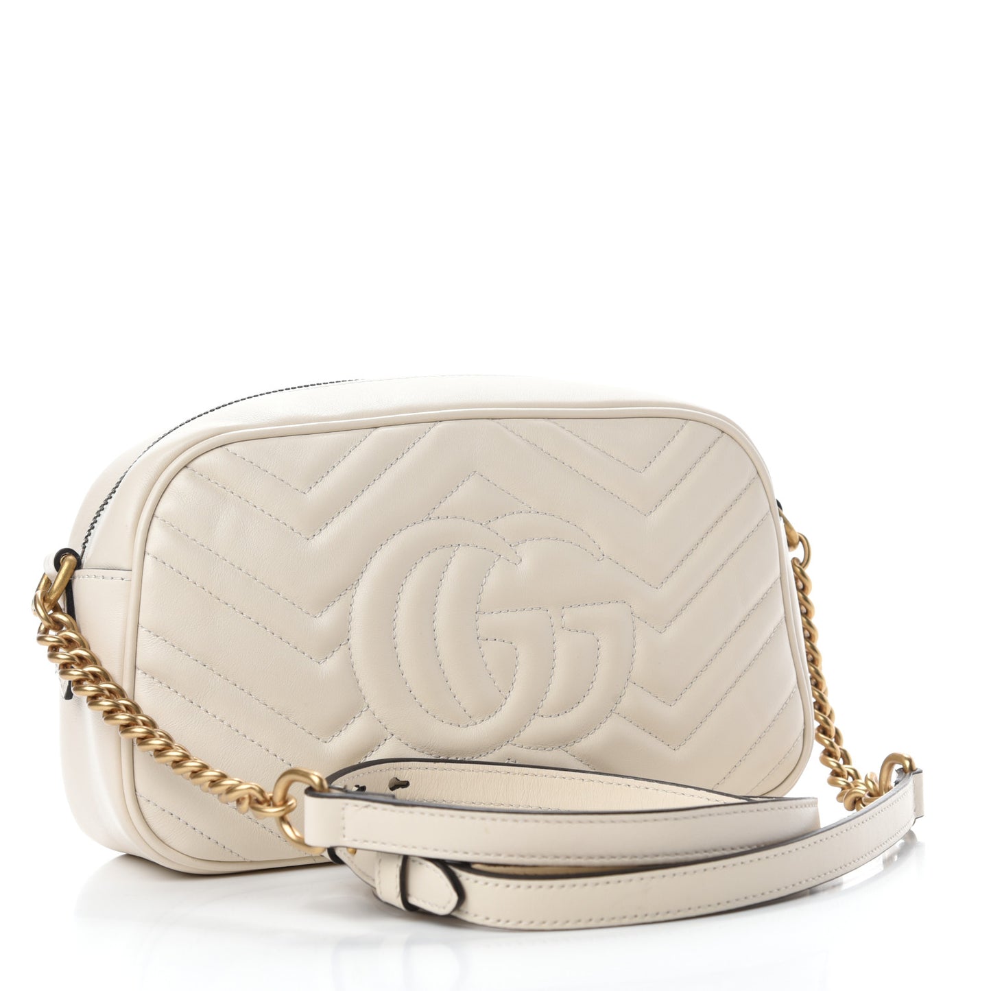Calfskin Matelasse Small GG Marmont Chain Shoulder Bag White