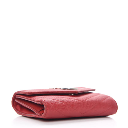 Saint Laurent Grain De Poudre Matelasse Chevron Monogram Compact Tri Fold Wallet Red 4 of 7