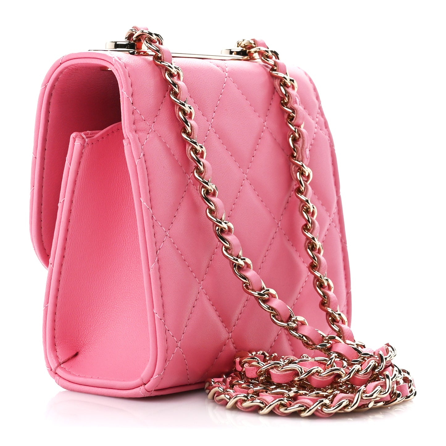 Lambskin Quilted Mini Trendy CC Chain Wallet Light Pink