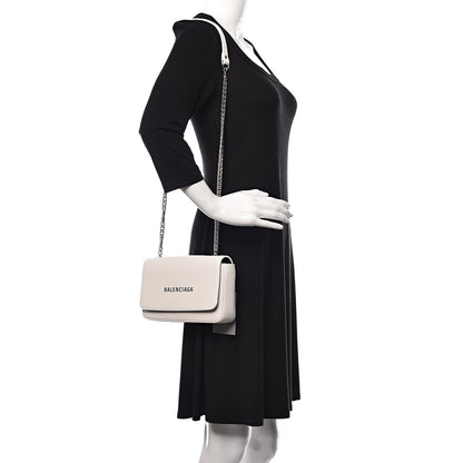 Balenciaga Pebbled Calfskin Logo Everyday Flap Chain Wallet White 2 of 12