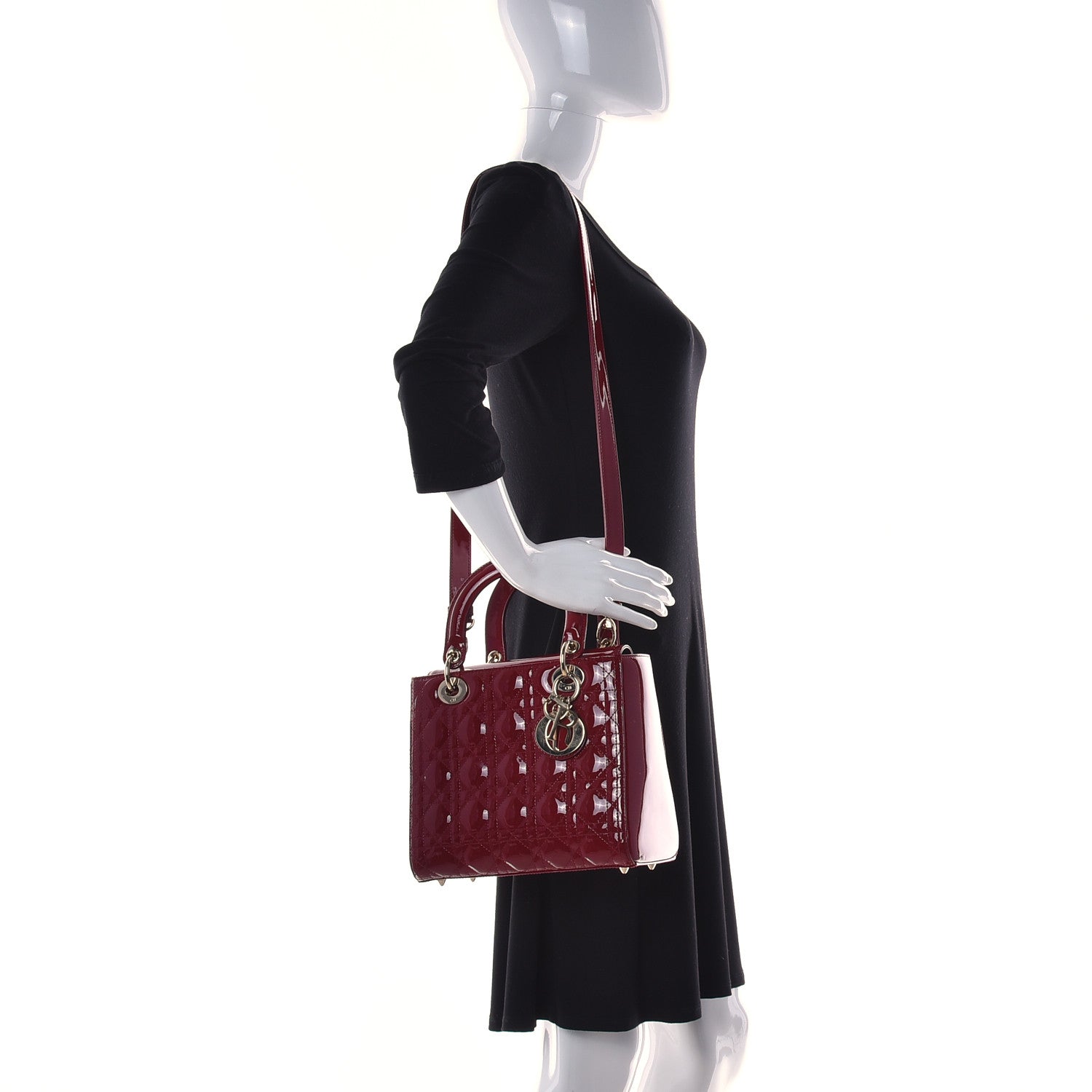 Christian Dior Patent Cannage Medium Lady Dior Burgundy Red 3 of 10