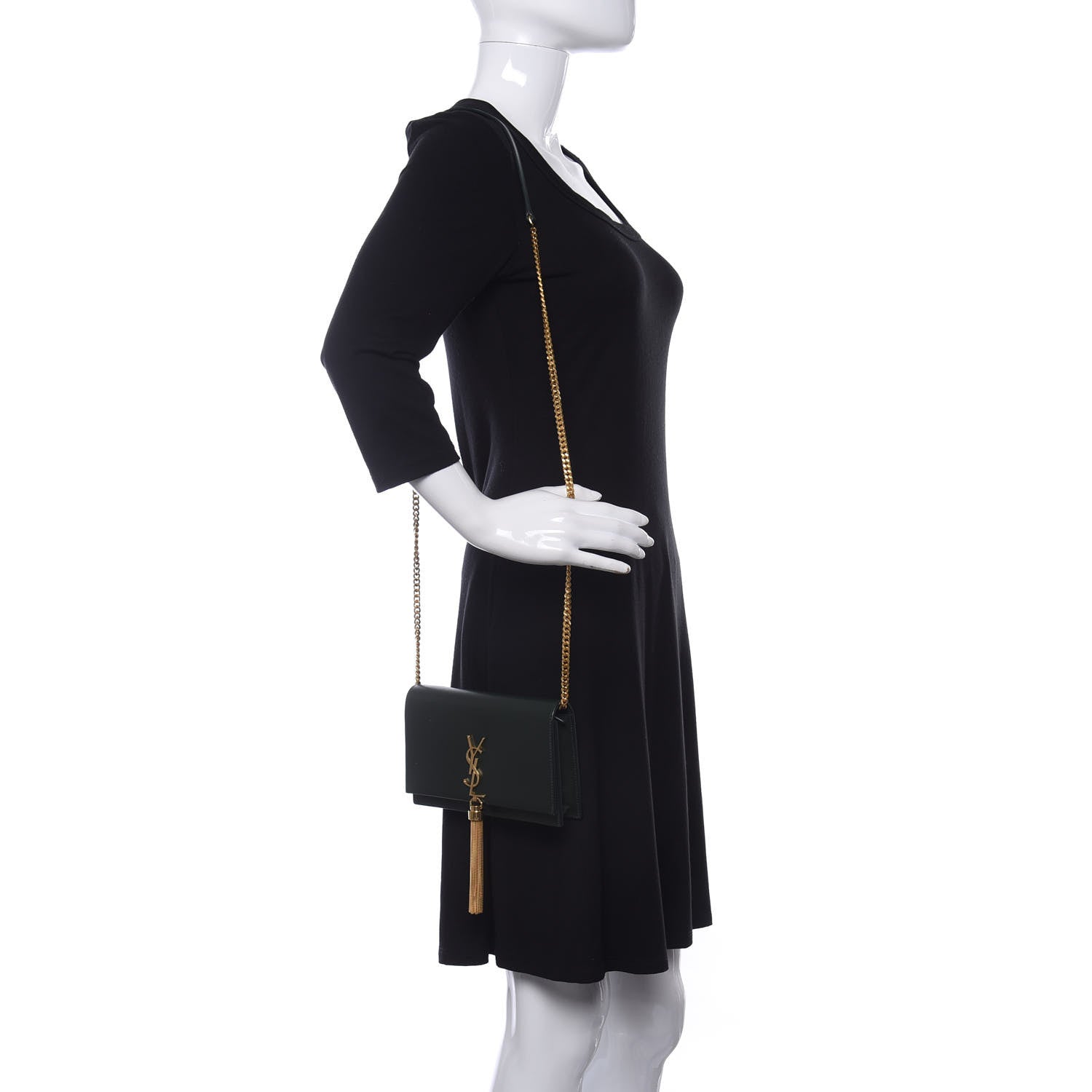 Saint Laurent Smooth Calfskin Classic Monogram Kate Tassel Chain Wallet Dark Leaf 2 of 10
