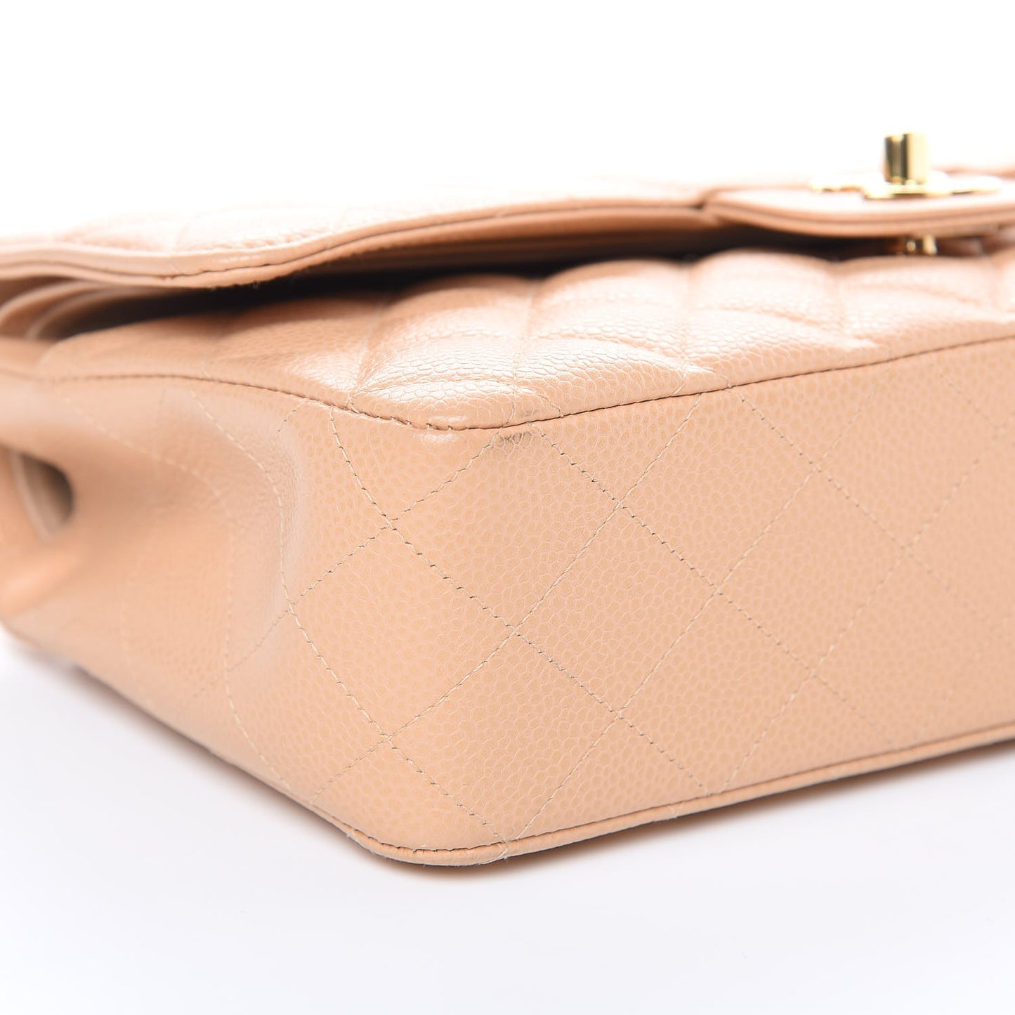 Caviar Quilted Medium Double Flap Beige
