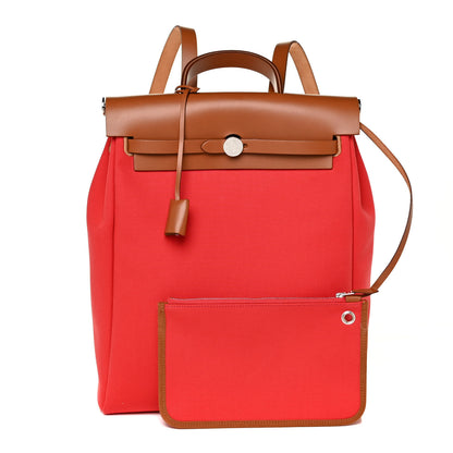 Hermes Military Toile Vache Hunter Herbag a Dos Zip Retourne Backpack Bougainvillea Fauve 1 of 13