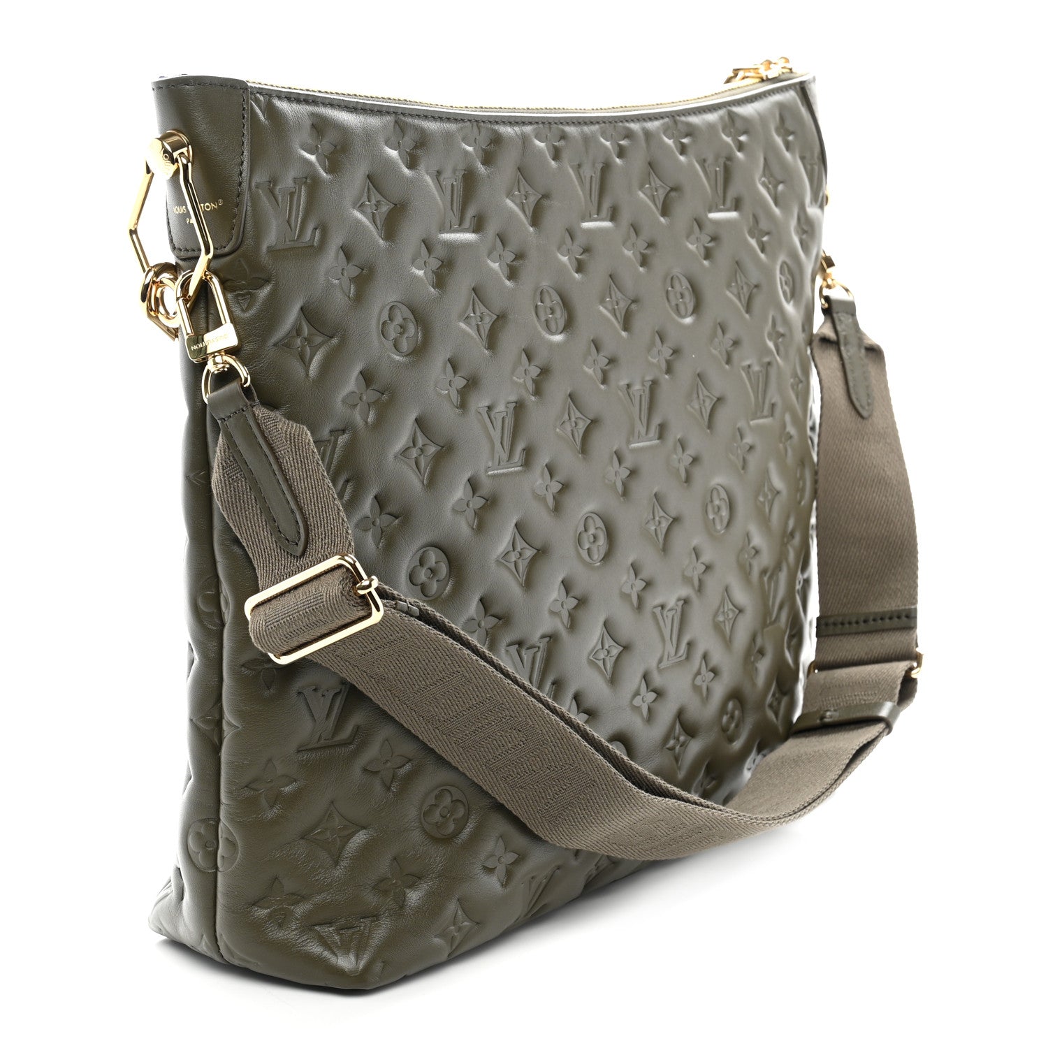 Louis Vuitton Calfskin Embossed Monogram Coussin Hobo Dark Kaki 3 of 9