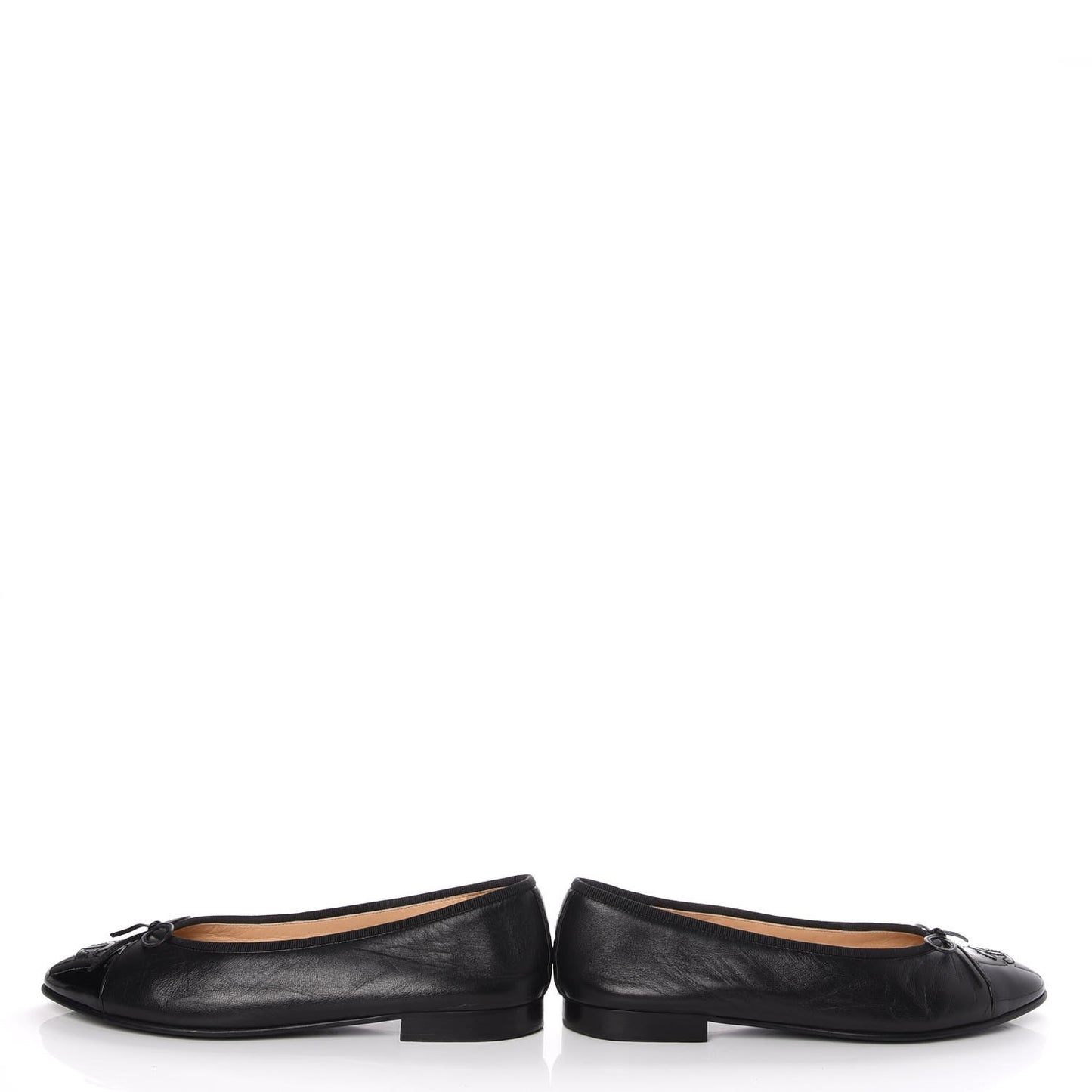 Lambskin Patent Cap Toe Ballerina Flats 38 Black