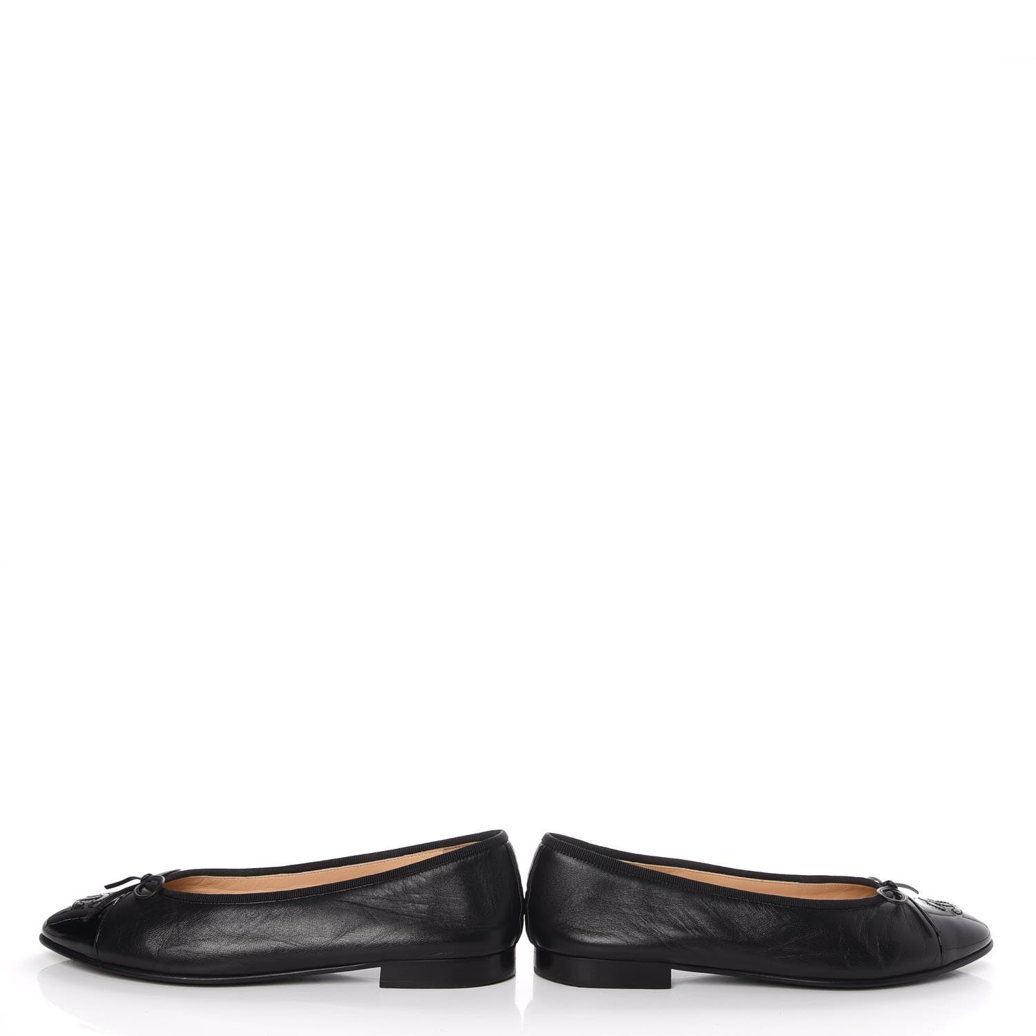 Chanel Lambskin Patent Cap Toe Ballerina Flats 38 Black 6 of 14