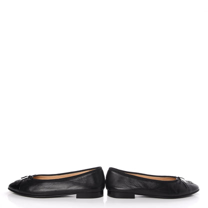 Chanel Lambskin Patent Cap Toe Ballerina Flats 38 Black 6 of 14