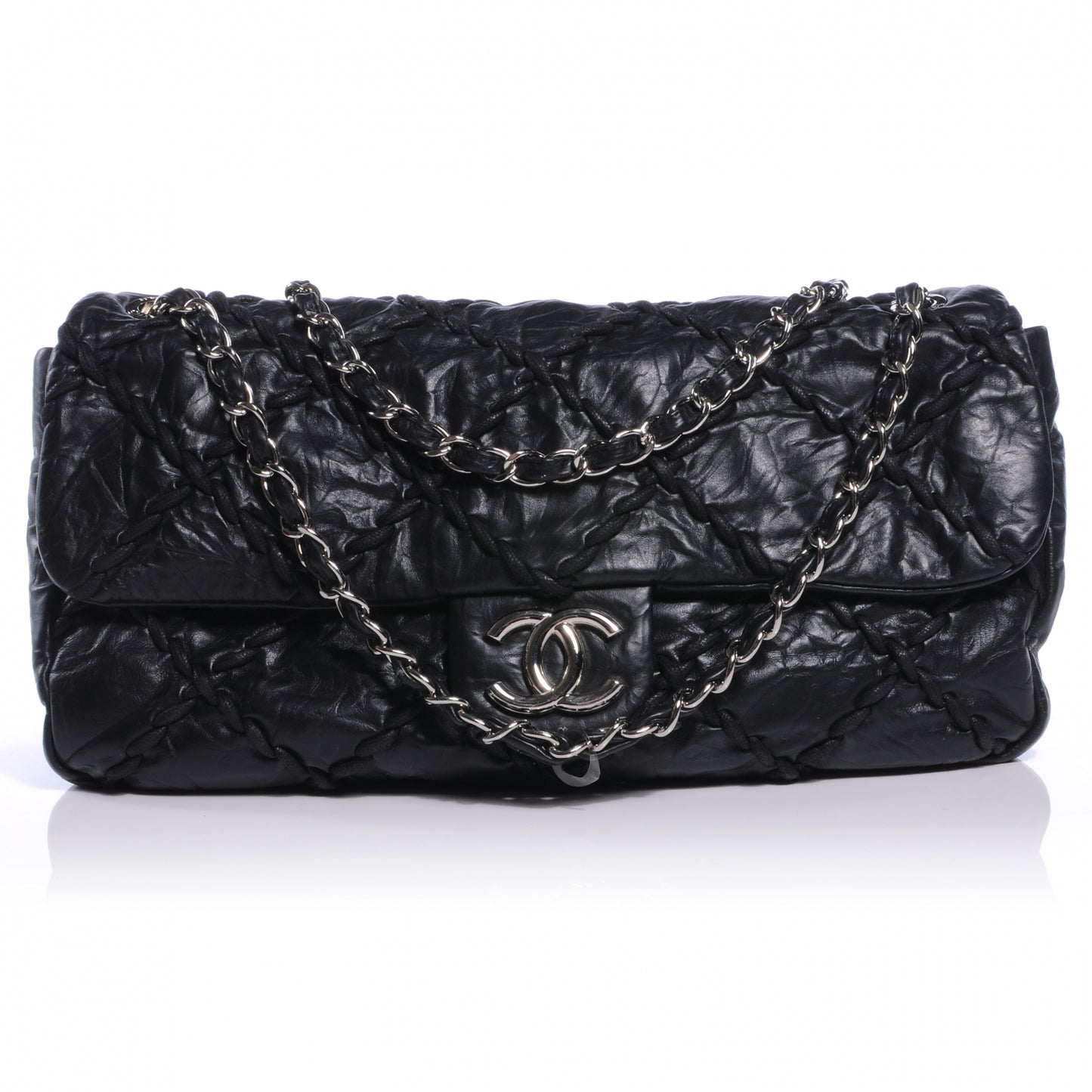Calfskin Ultra Stitch Oversize Flap Black