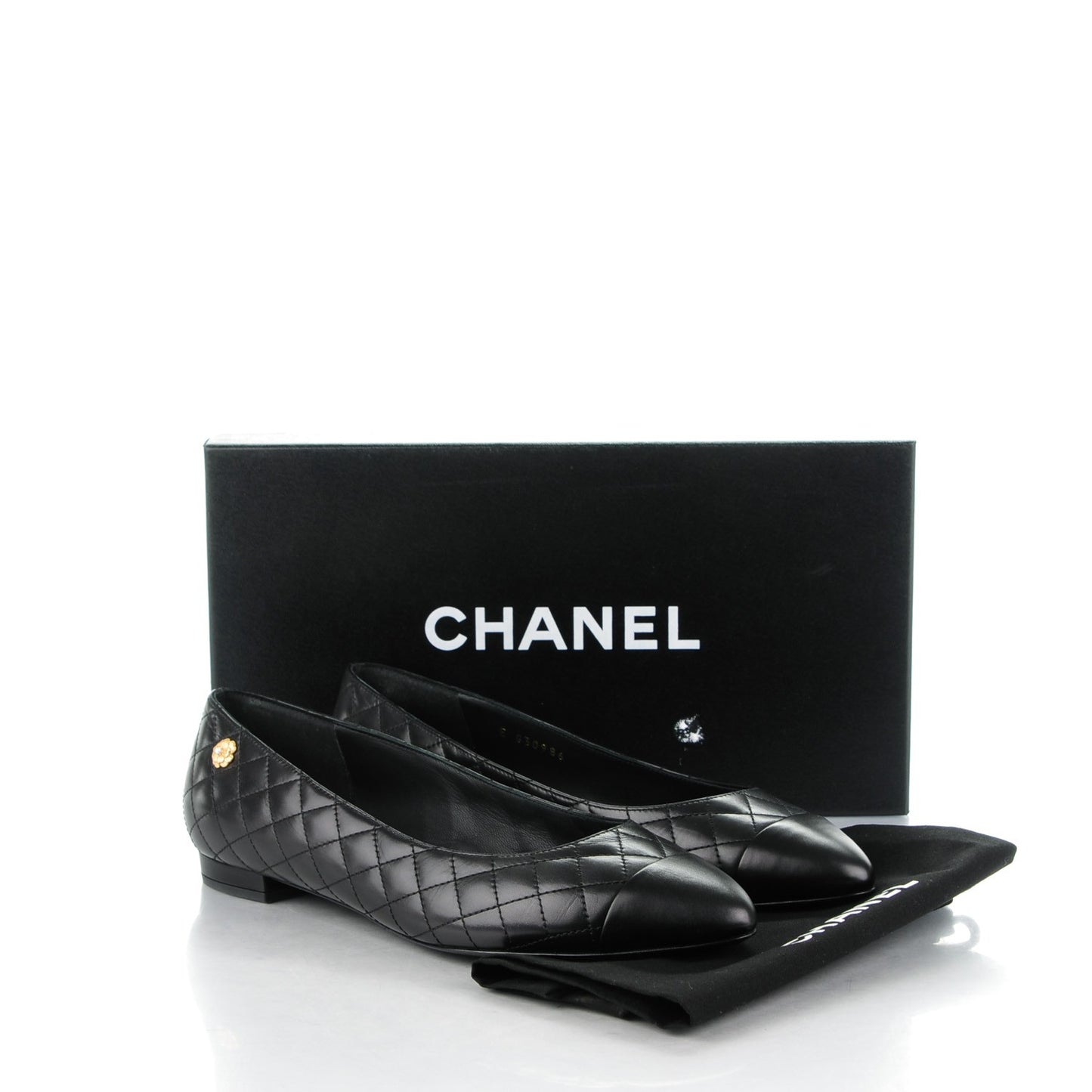 Lambskin Quilted Cap Toe Ballerina Flats 39.5 Black