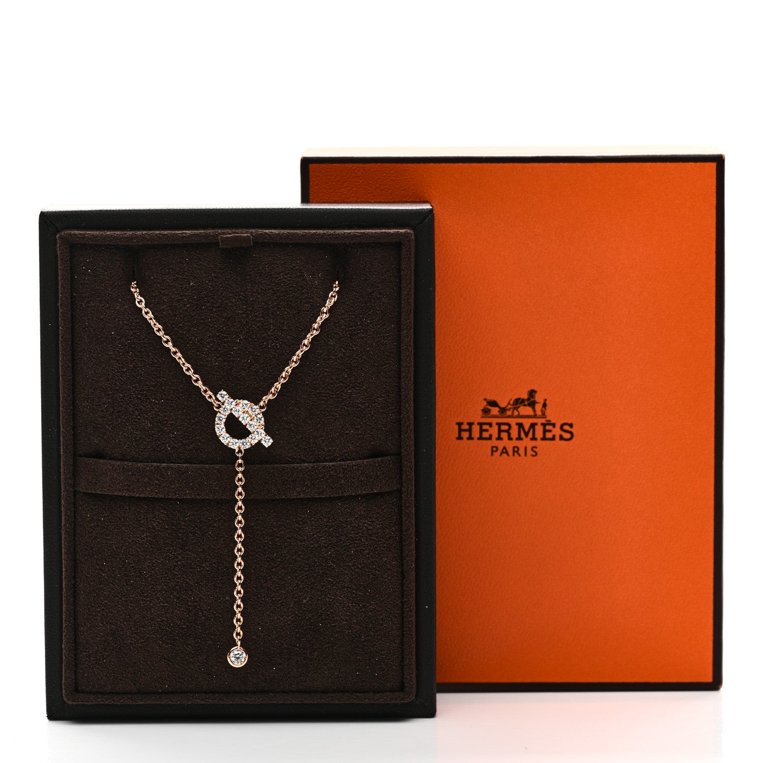 Hermes 18K Rose Gold Diamond Finesse Lariat Necklace 6 of 6