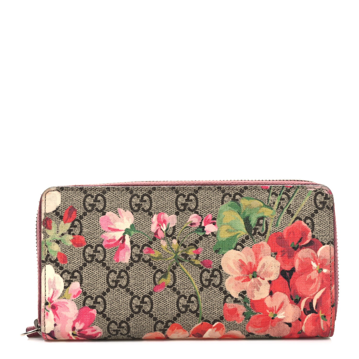 Gucci GG Supreme Monogram Blooms Zip Around Wallet Beige Multicolor Dry Rose 1 of 6
