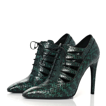Bottega Veneta Vernis Snakeskin Cut Out Lace Booties 40 Emerald Green Black 3 of 7