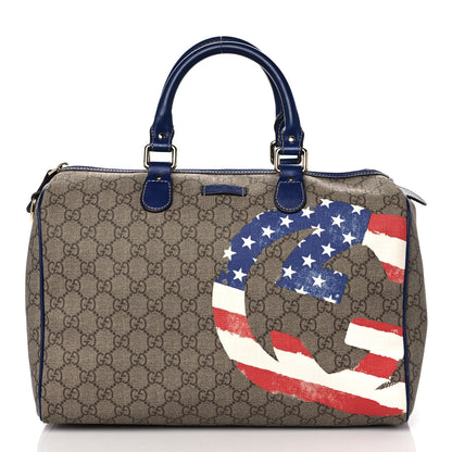 Gucci GG Plus Monogram Medium Boston USA Flag Unicef Duffle Blue 1 of 18