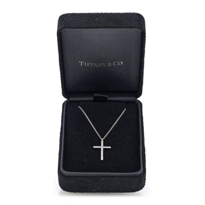 Tiffany 18K White Gold Diamond Medium Metro Cross Pendant Necklace 5 of 5