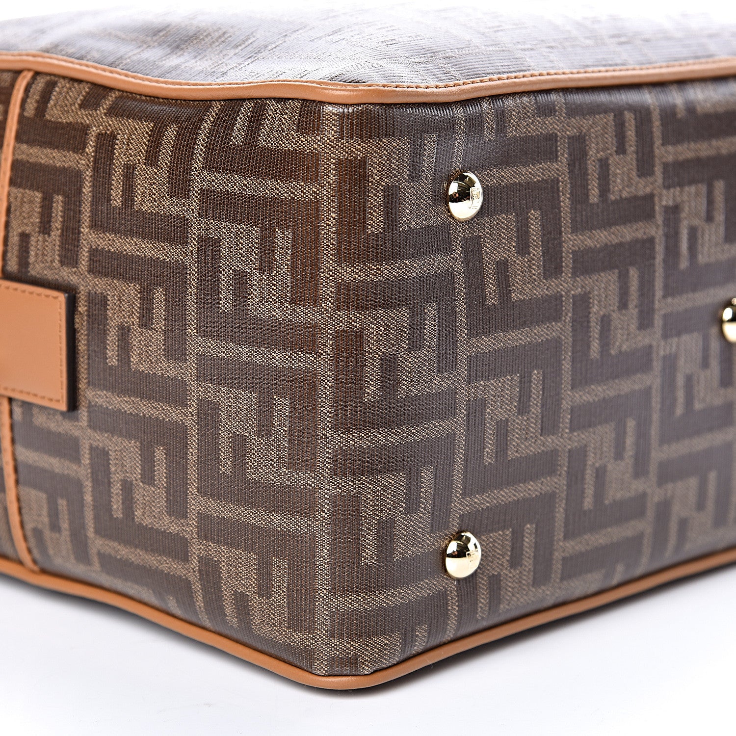 Fendi Glazed Fabric Vitello Century FF 1974 Stamp Patch Small Boston Mogano Panna Caramello 8 of 10