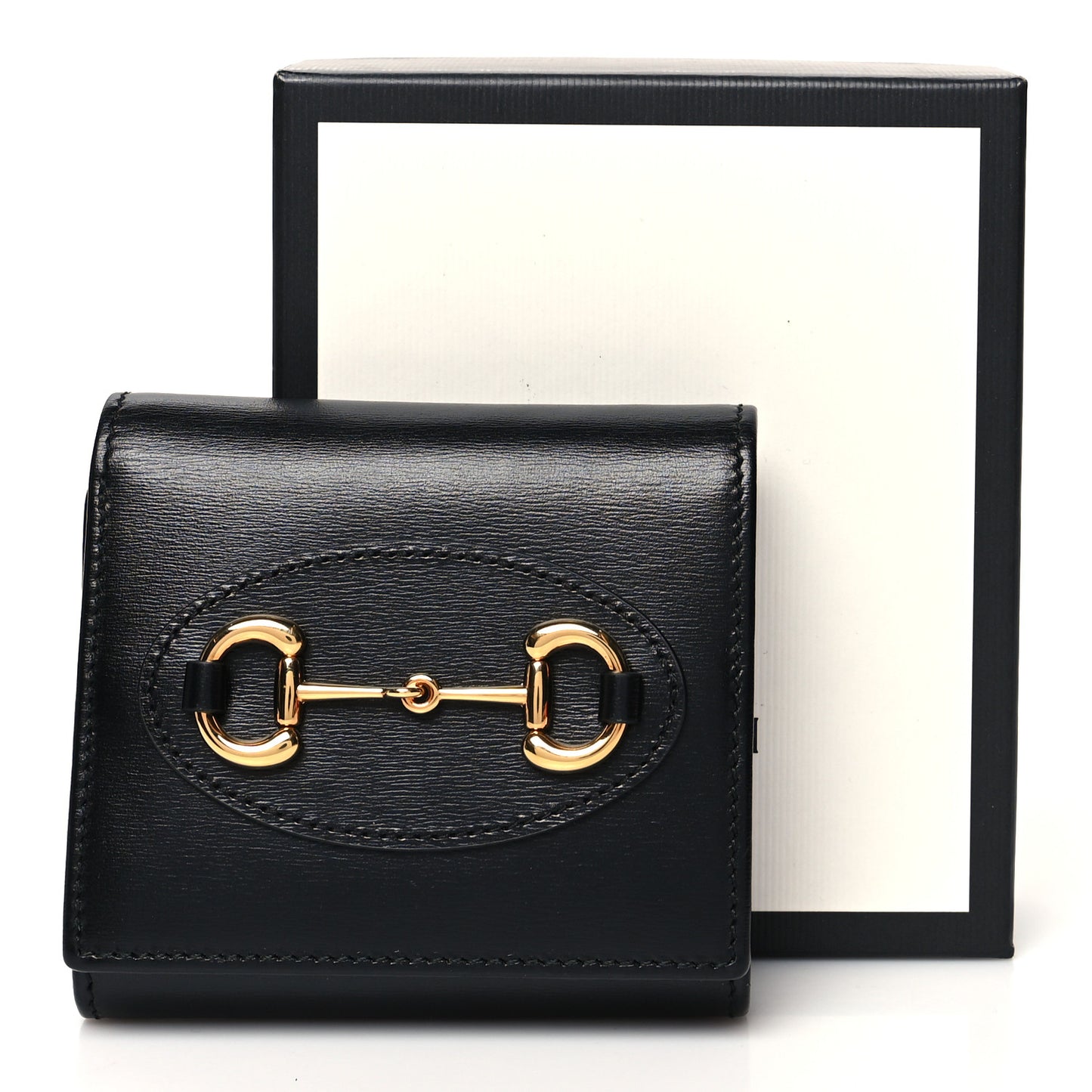 Boarded Plutone Calfskin Horsebit 1955 Flap Card Case Wallet Black