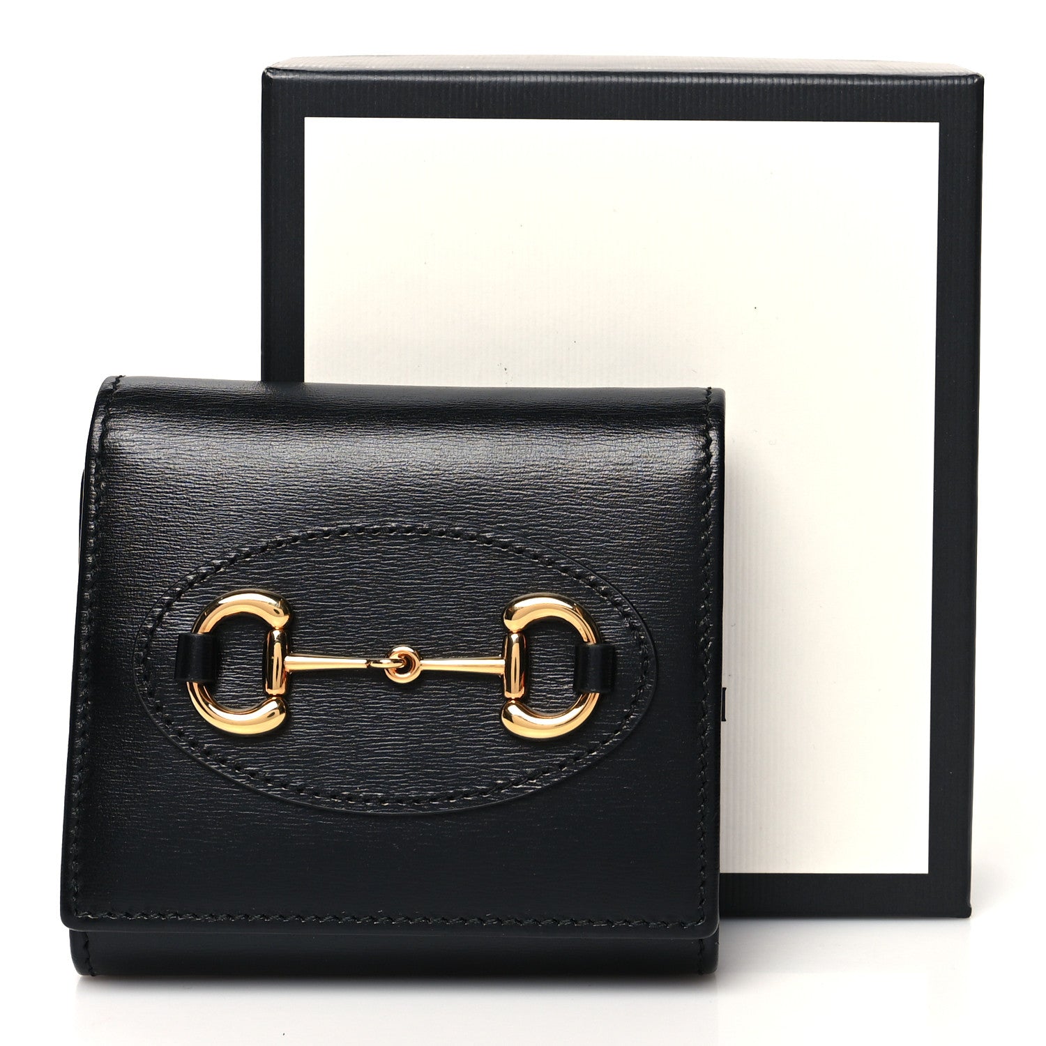 Gucci Boarded Plutone Calfskin Horsebit 1955 Flap Card Case Wallet Black 11 of 11