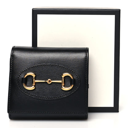 Gucci Boarded Plutone Calfskin Horsebit 1955 Flap Card Case Wallet Black 11 of 11