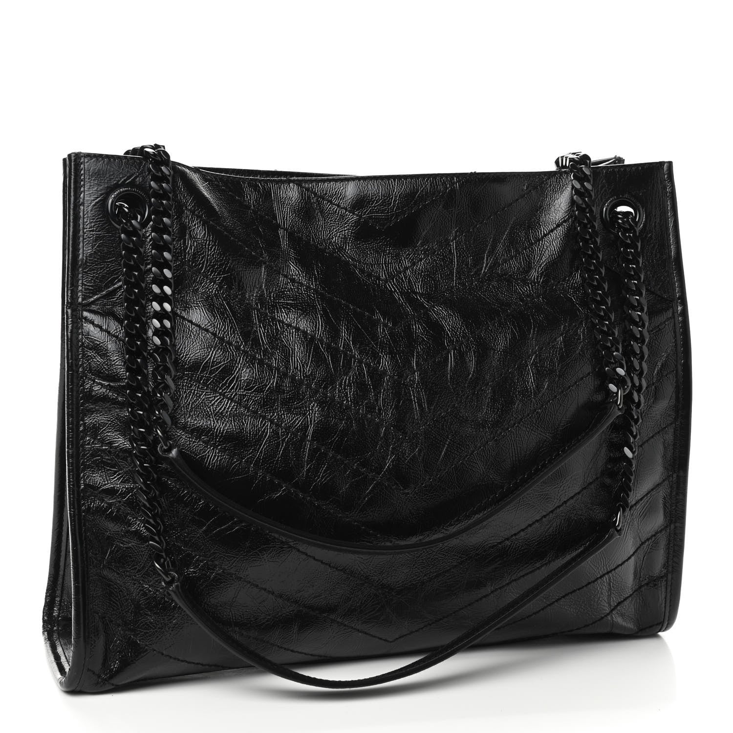 Saint Laurent Crinkled Calfskin Matelasse Monogram Medium Niki Shopper Tote Black 3 of 9