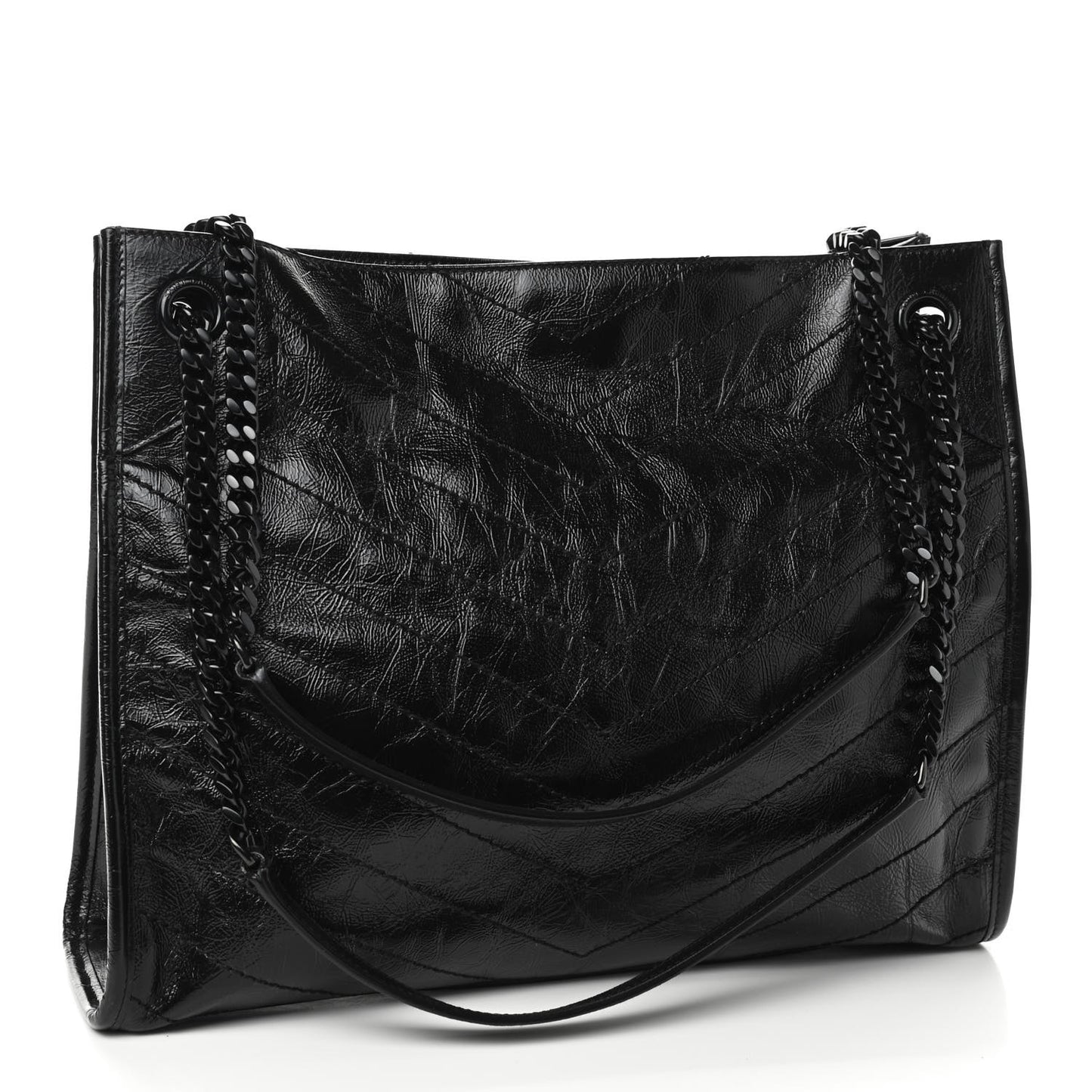 Crinkled Calfskin Matelasse Monogram Medium Niki Shopper Tote Black