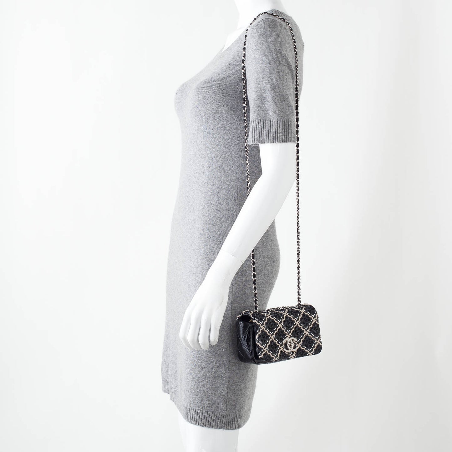 Perforated Patent Hand Embroidered Mini Flap Black