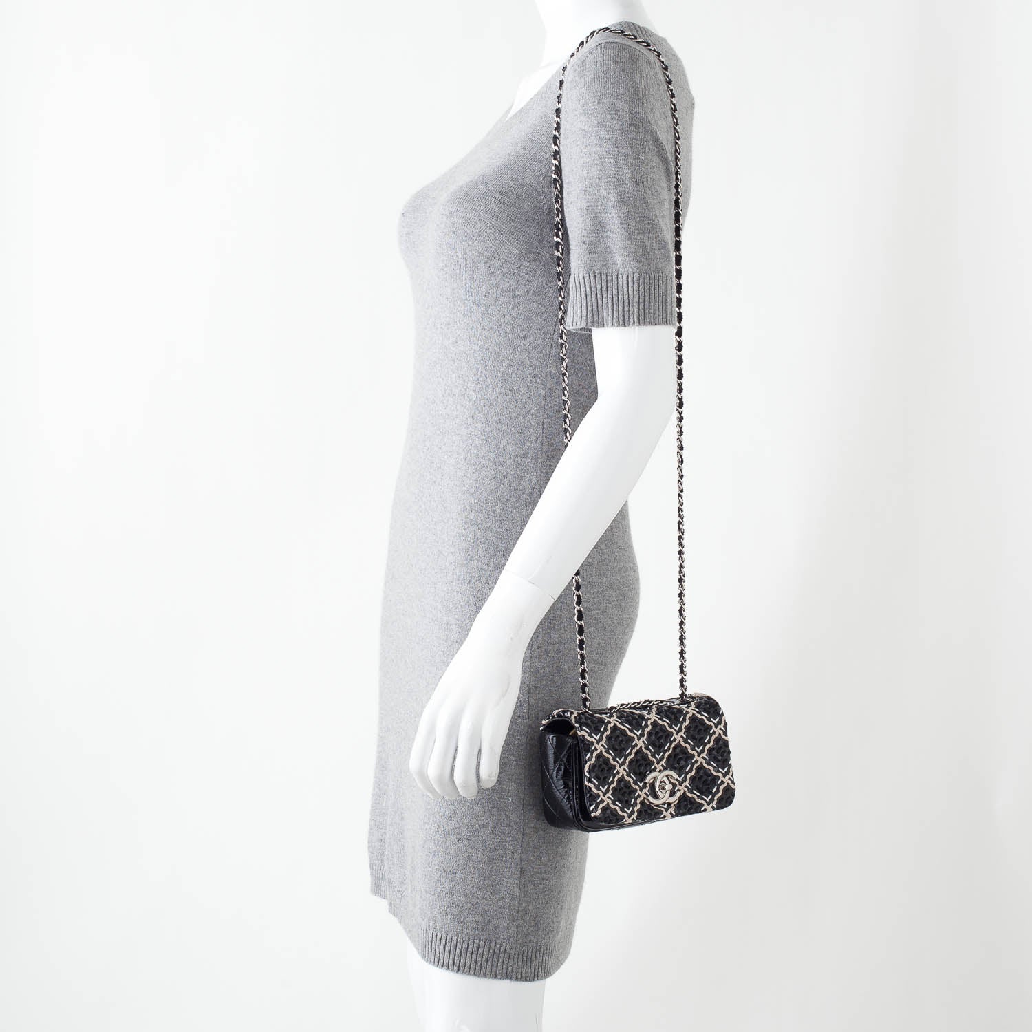 Chanel Perforated Patent Hand Embroidered Mini Flap Black 2 of 9