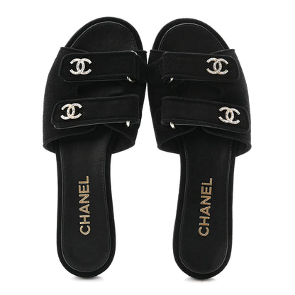 Chanel Suede Kidskin Velcro Mules 38.5 Black 2 of 8