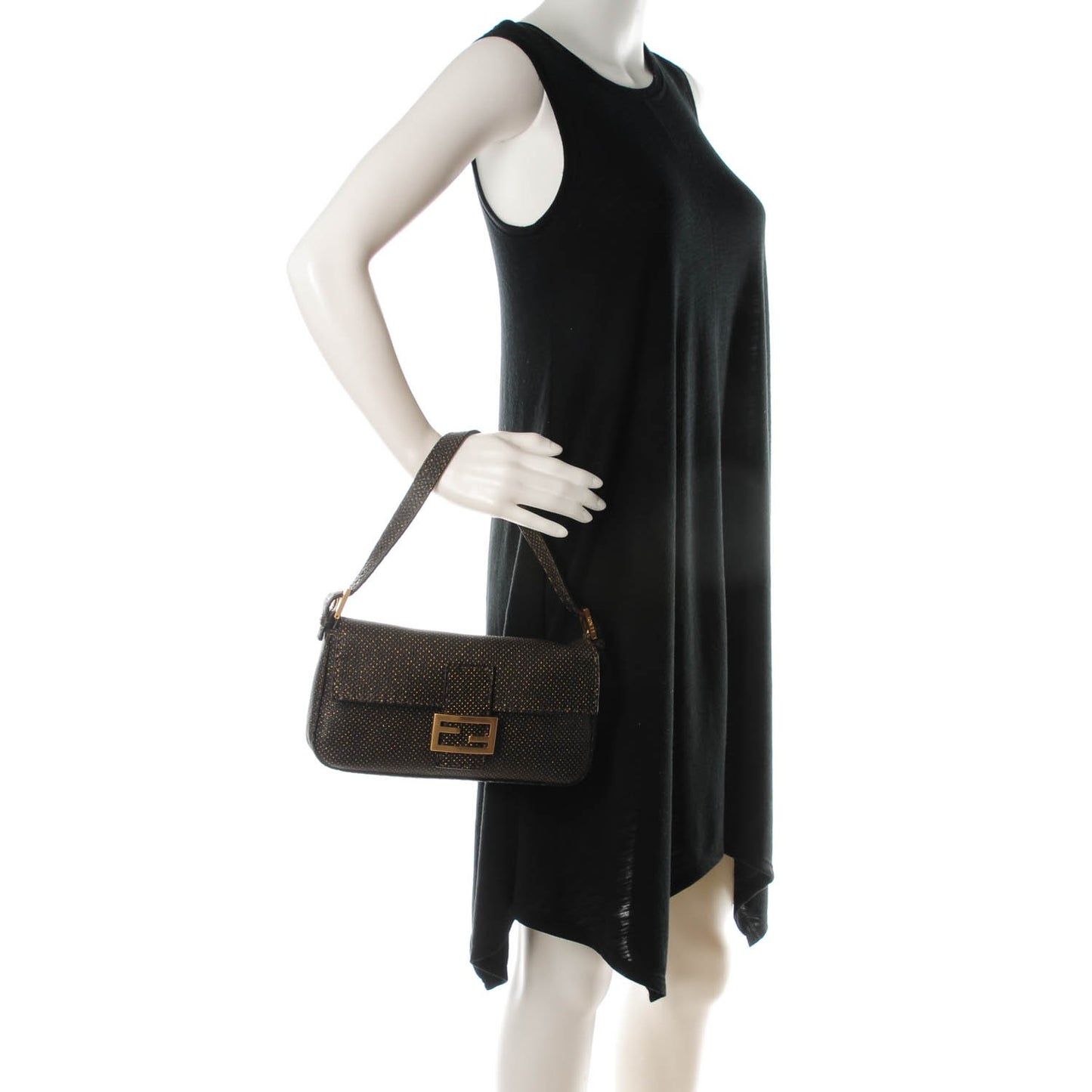 Calfskin Romano Selleria Perforated Baguette Black