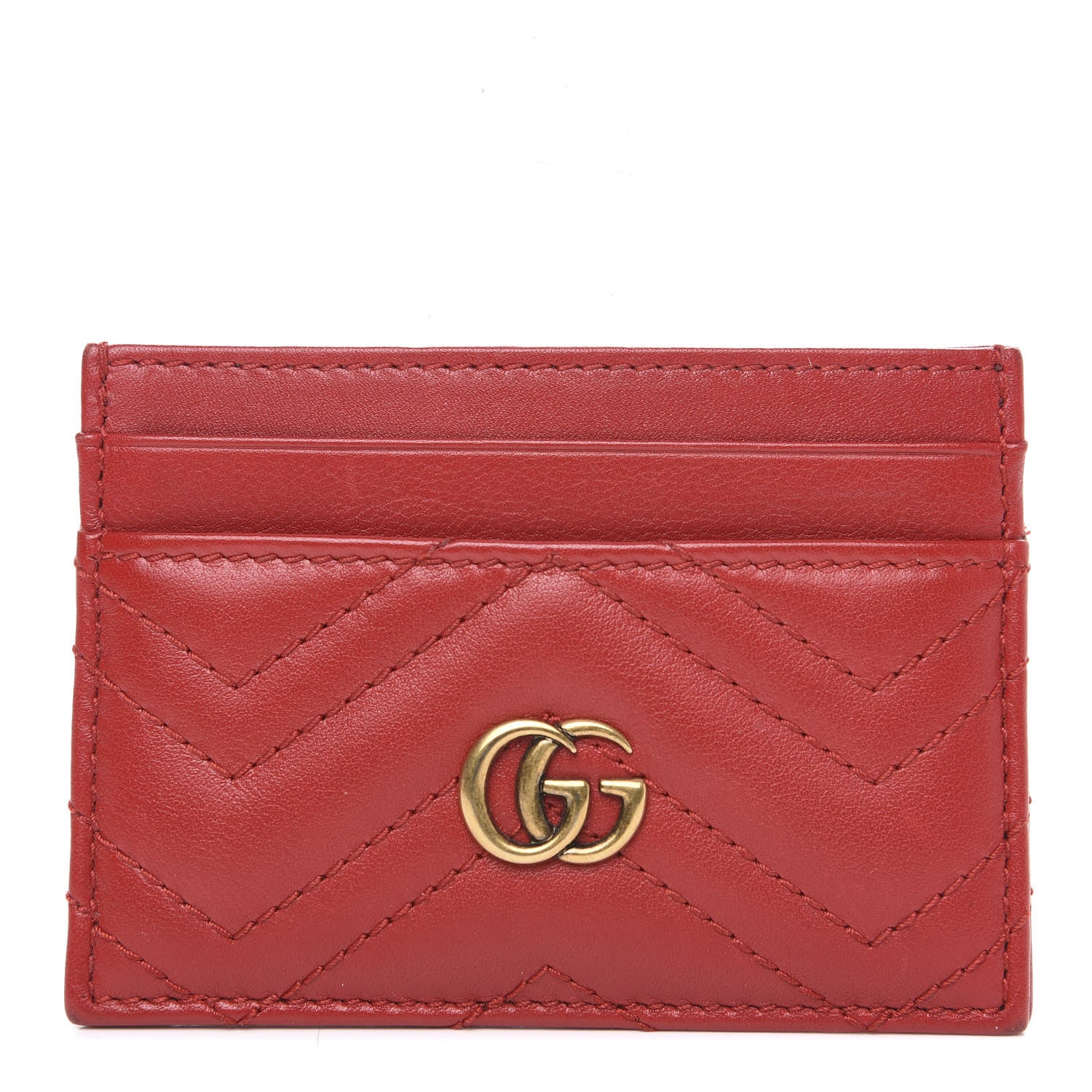 Gucci Calfskin Matelasse GG Marmont Card Holder Hibiscus Red 1 of 7