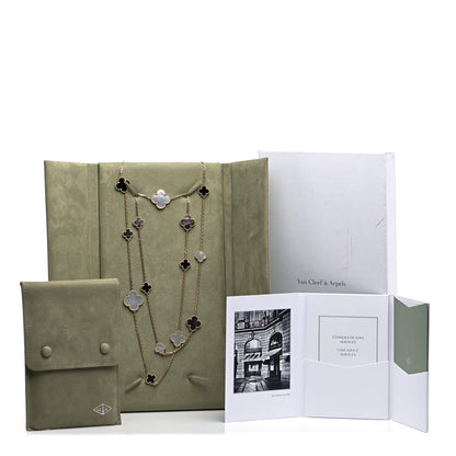 Van Cleef & Arpels 18K Yellow Gold Onyx Mother of Pearl 16 Motifs Magic Alhambra Necklace 5 of 7
