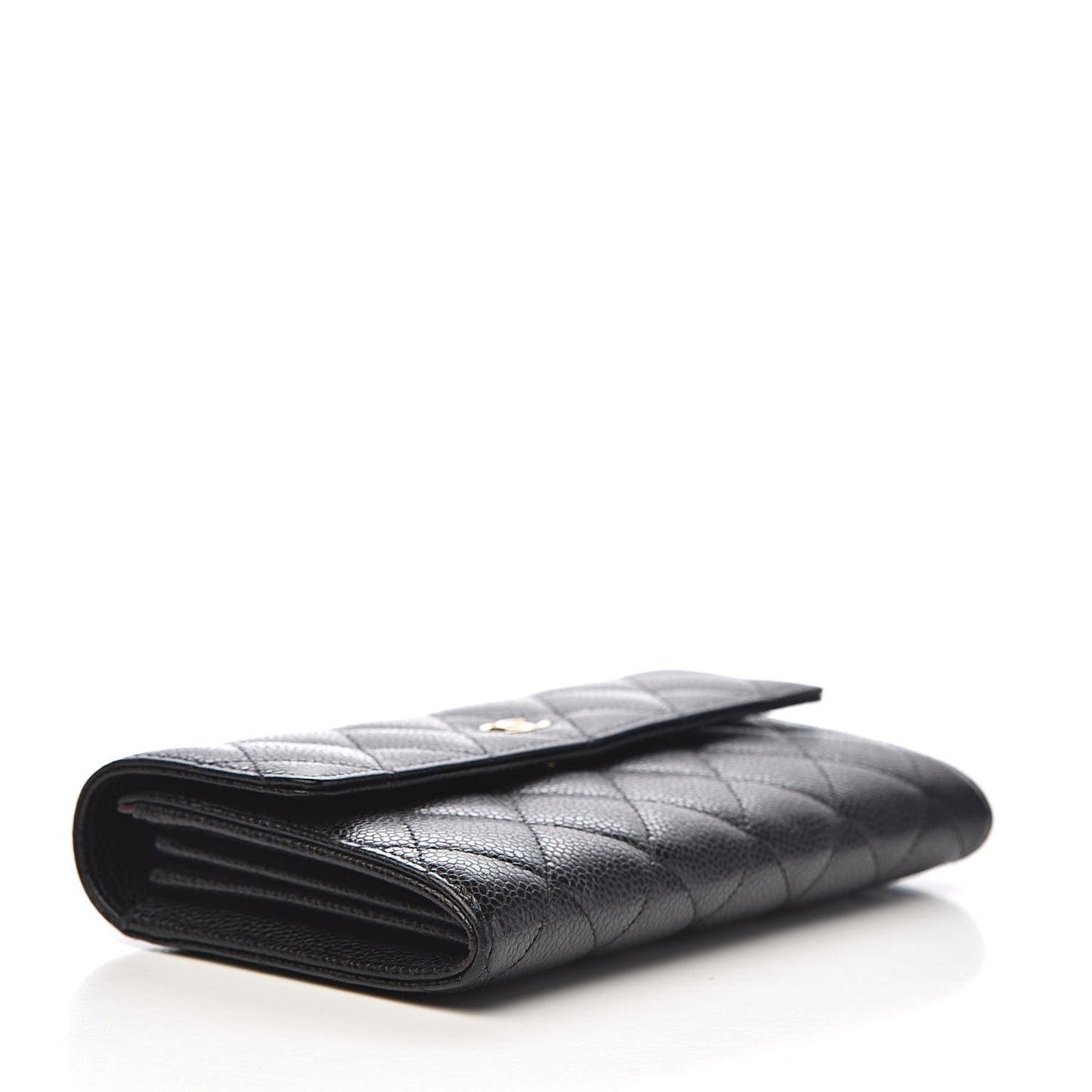 Caviar Quilted Large Gusset Flap Wallet Black