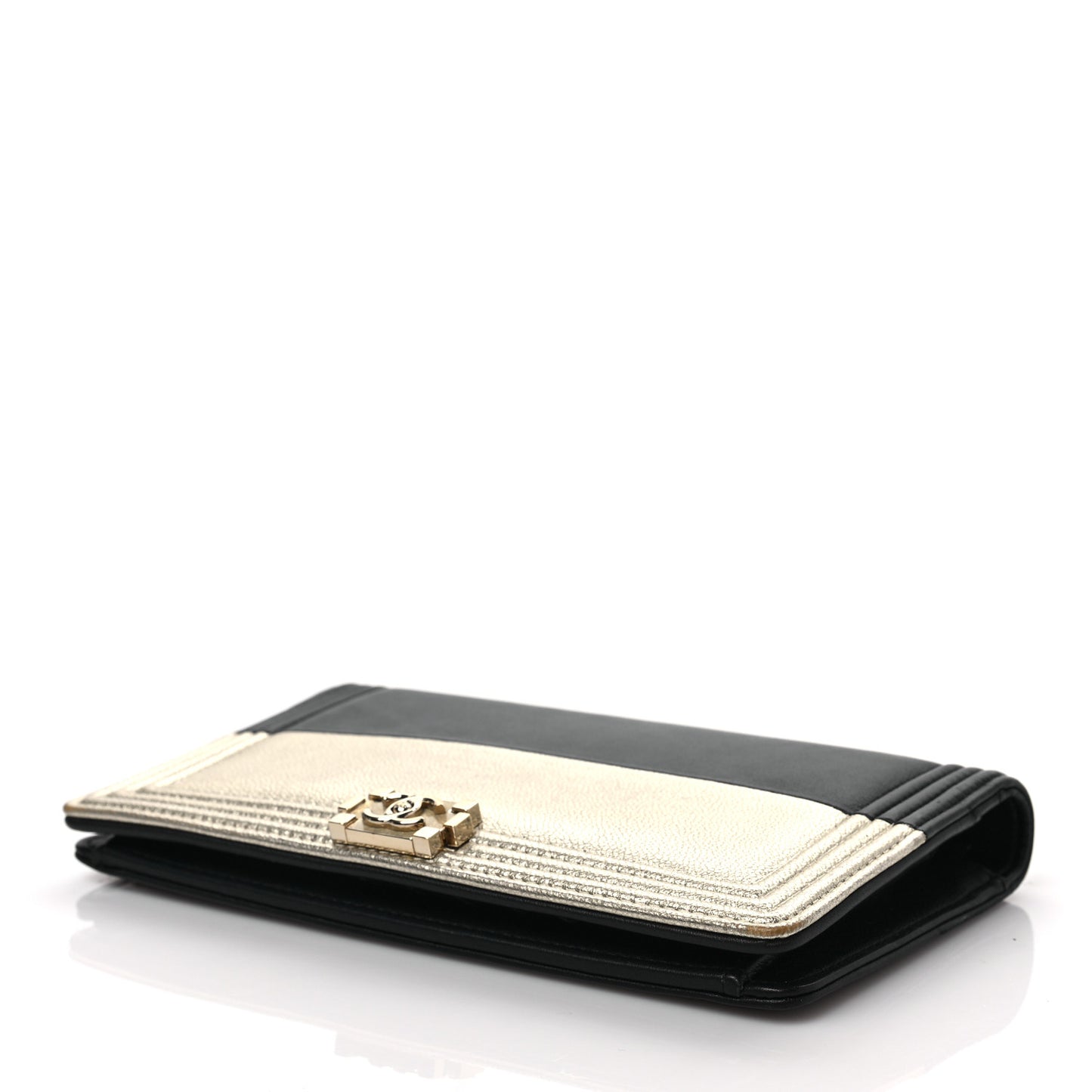 Metallic Goatskin Calfskin Boy Yen Wallet Gold Black