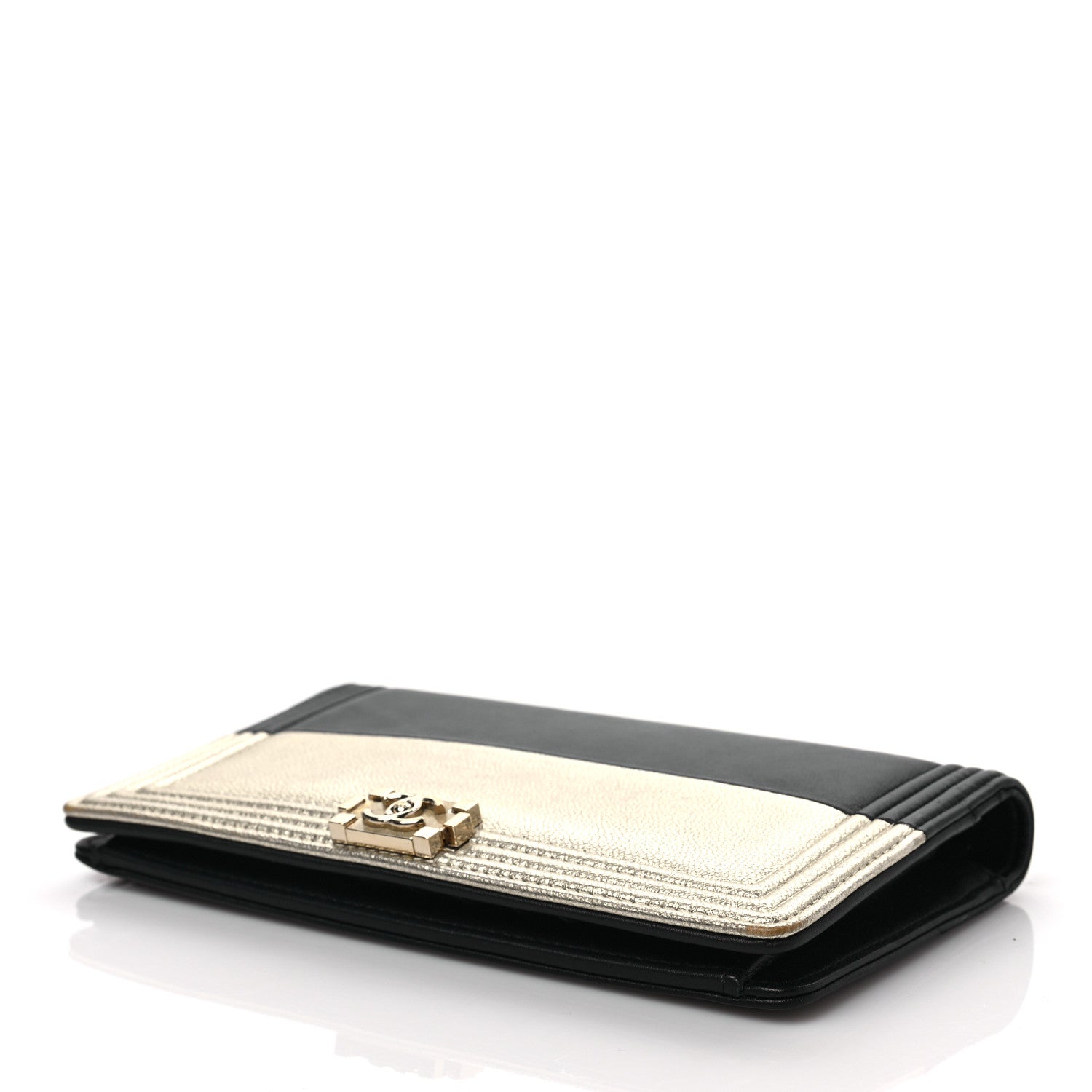 Chanel Metallic Goatskin Calfskin Boy Yen Wallet Gold Black 7 of 7