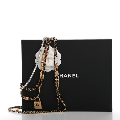 Chanel Calfskin Pearl Gripoix CC Lock Chain Necklace Black Gold Multicolor 5 of 5