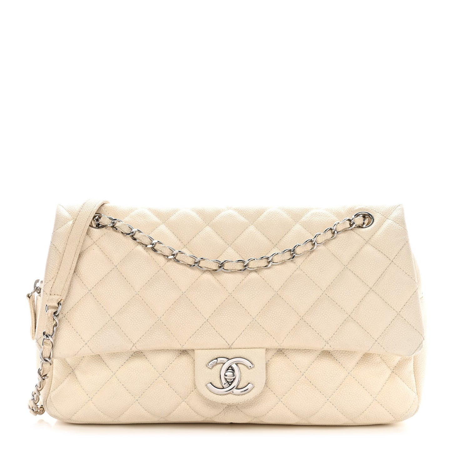 Caviar Quilted Jumbo Easy Flap Dark White