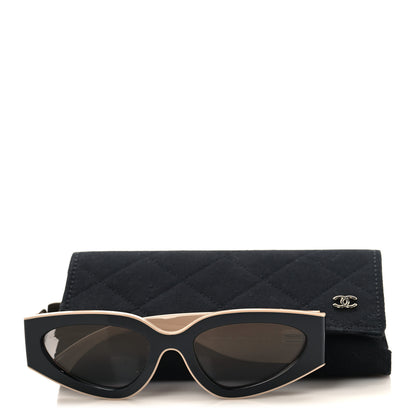 Chanel Acetate Cat Eye Sunglasses 6056 Black Beige 7 of 7