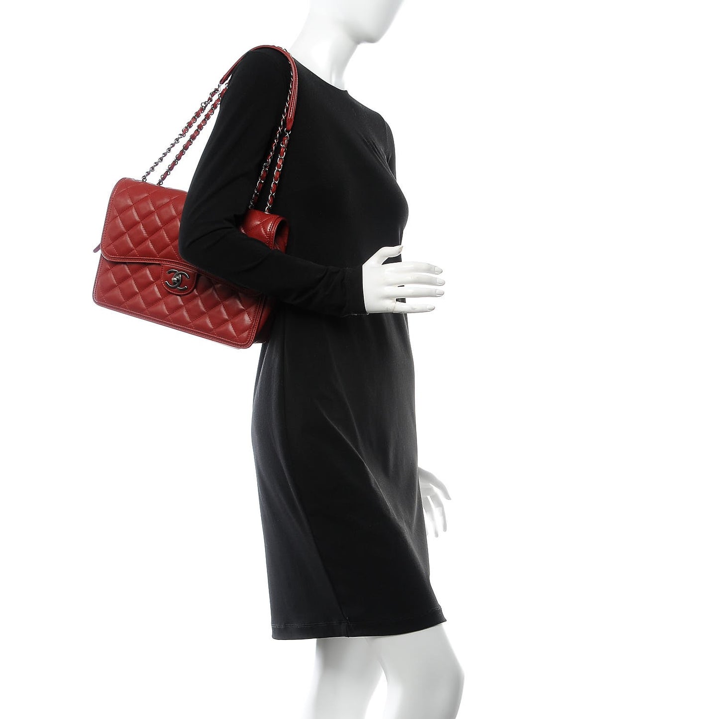 Lambskin Quilted Citizen Zip Large Flap Dark Red
